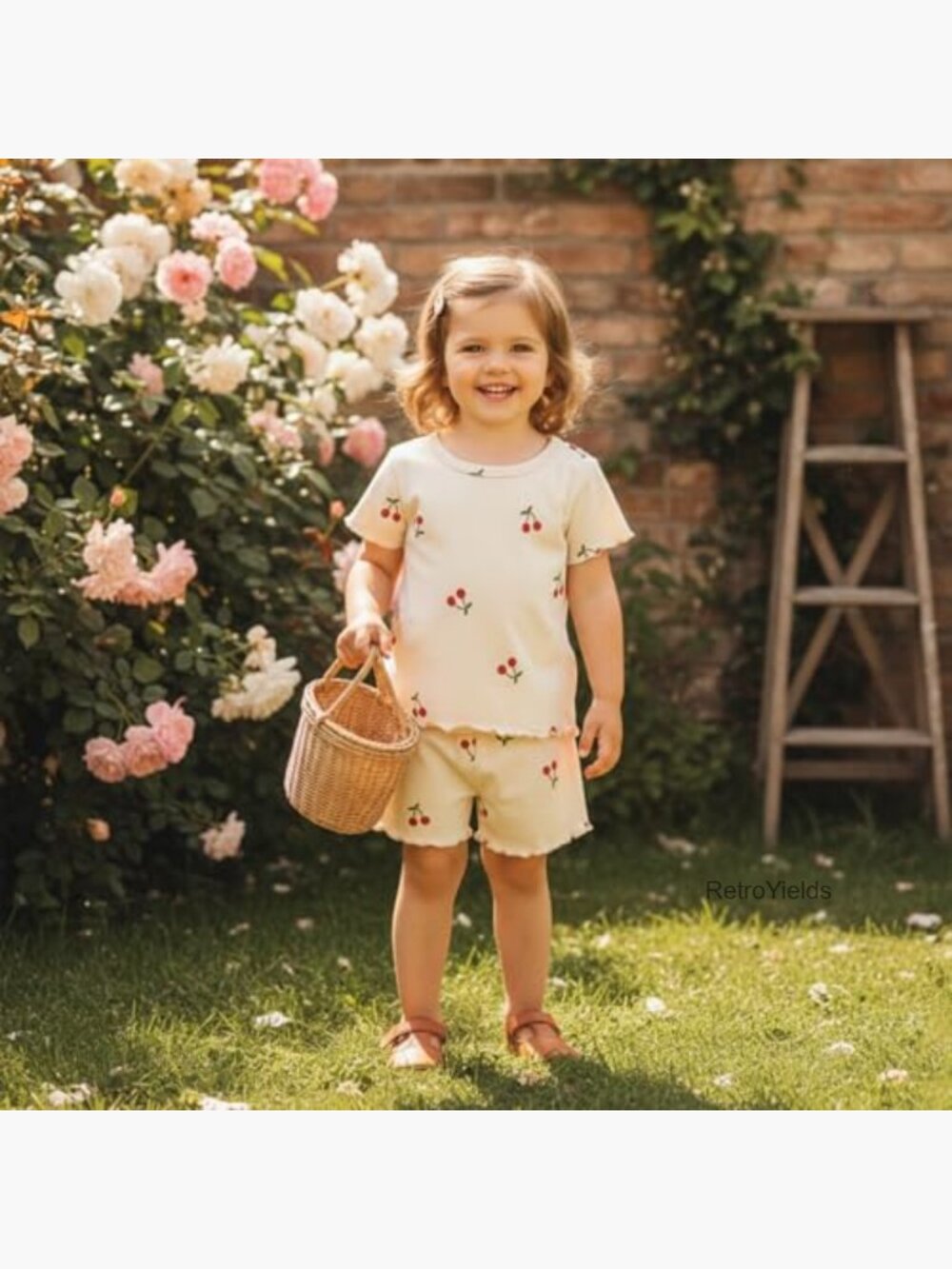 Toddler Girl 2-Piece Summer Outfit Short Sleeve Top & Shorts Set Sizes 3M-4T - Picture 2 of 7